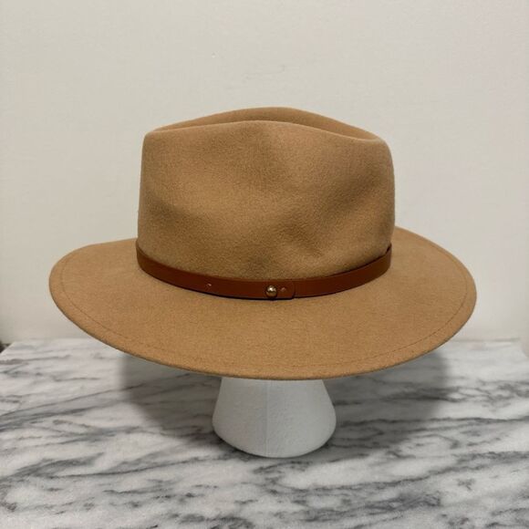 Anthropologie Tan Fedora Hat with Brown leather Band One size - Picture 4 of 12